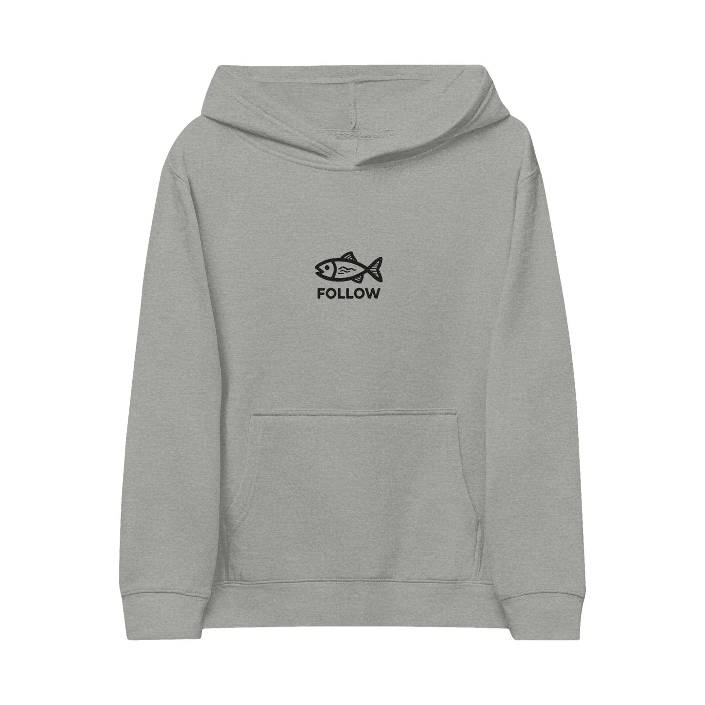 Kids Embroidered 'FOLLOW' Fish Fleece Hoodie