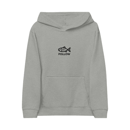 Kids Embroidered 'FOLLOW' Fish Fleece Hoodie