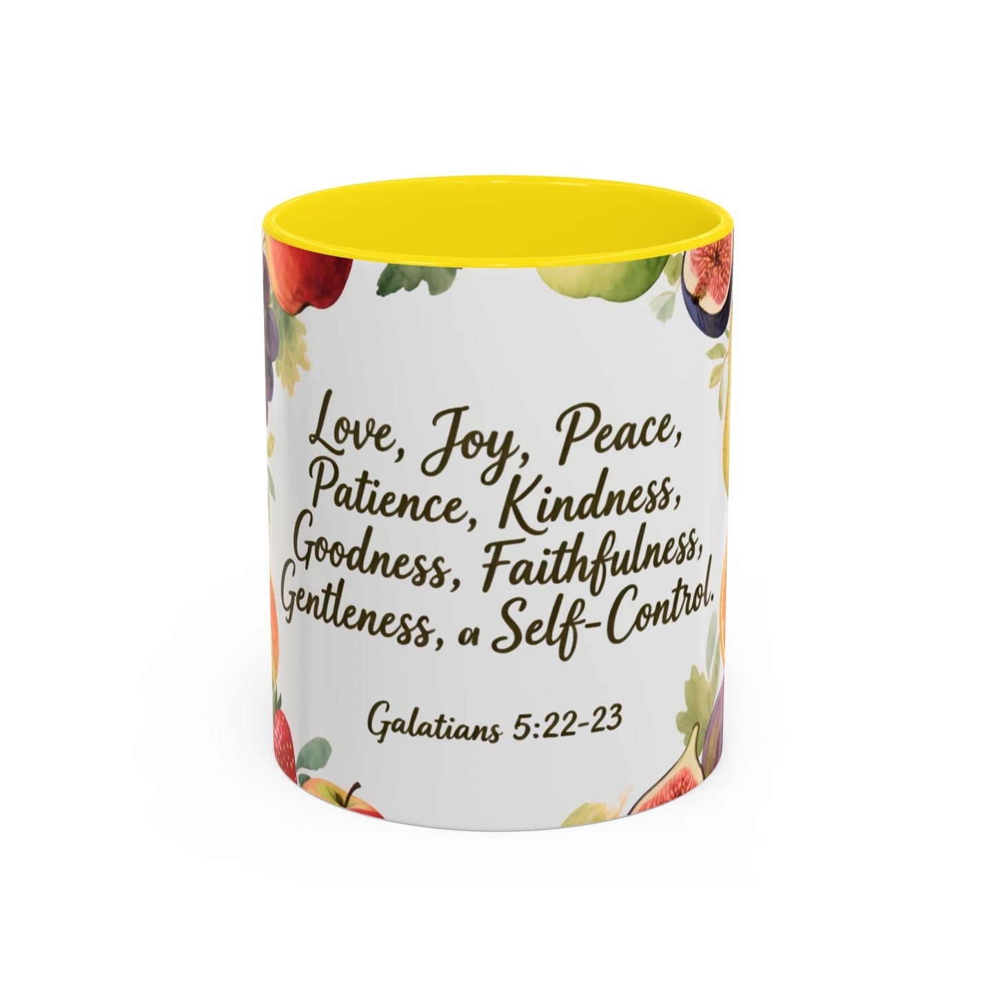 Christian Fruit of the Spirit Accent Coffee Mug — Galatians 5:22-23 Floral Scripture Design (11/15oz)