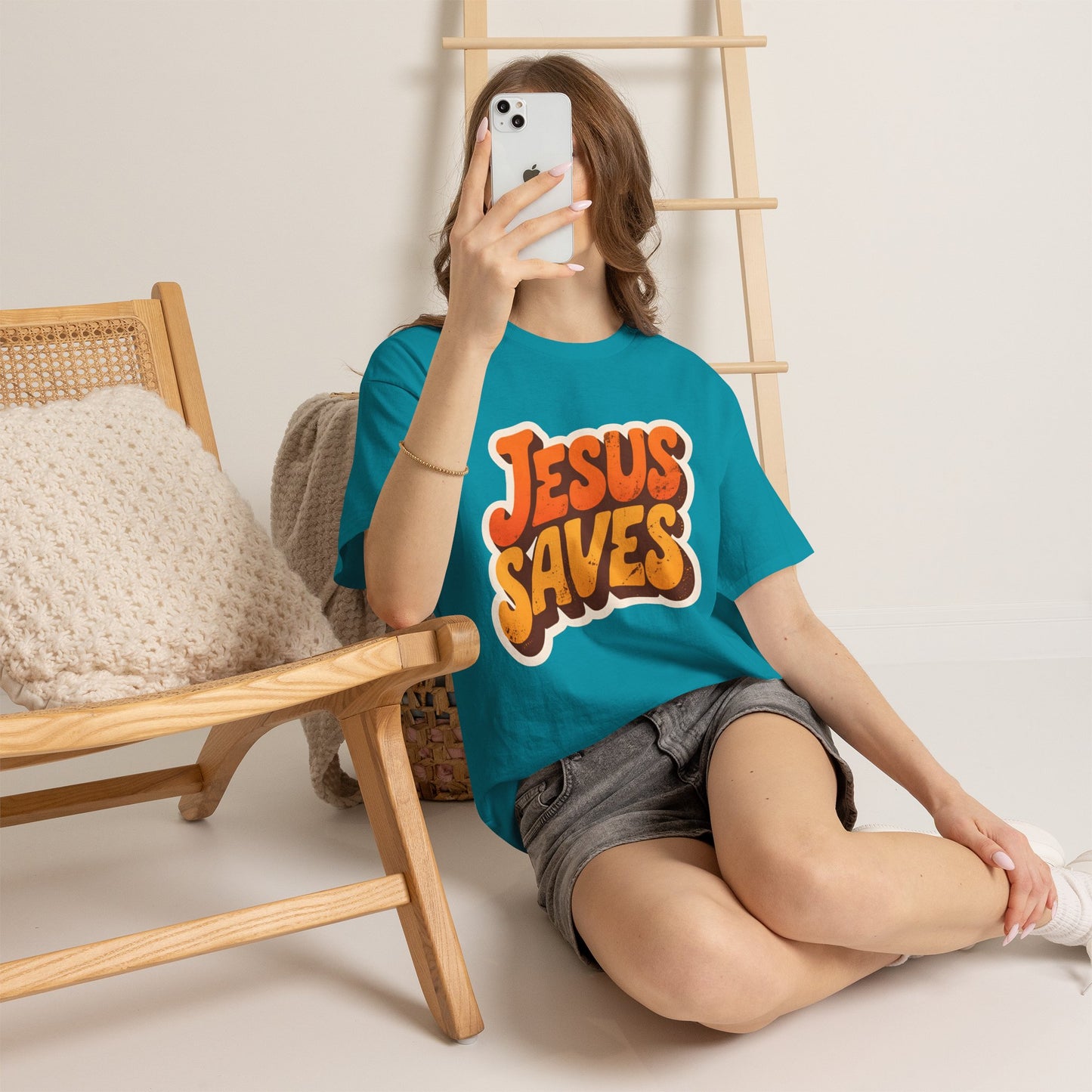Jesus Saves Retro Tee — Bright Sunset Faith T-Shirt