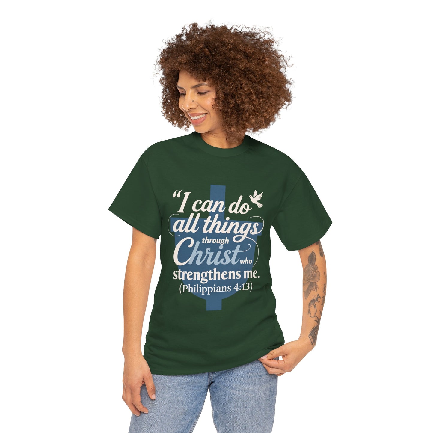 Philippians 4:13 Cotton Tee — "I Can Do All Things" Christian Prayer T-Shirt