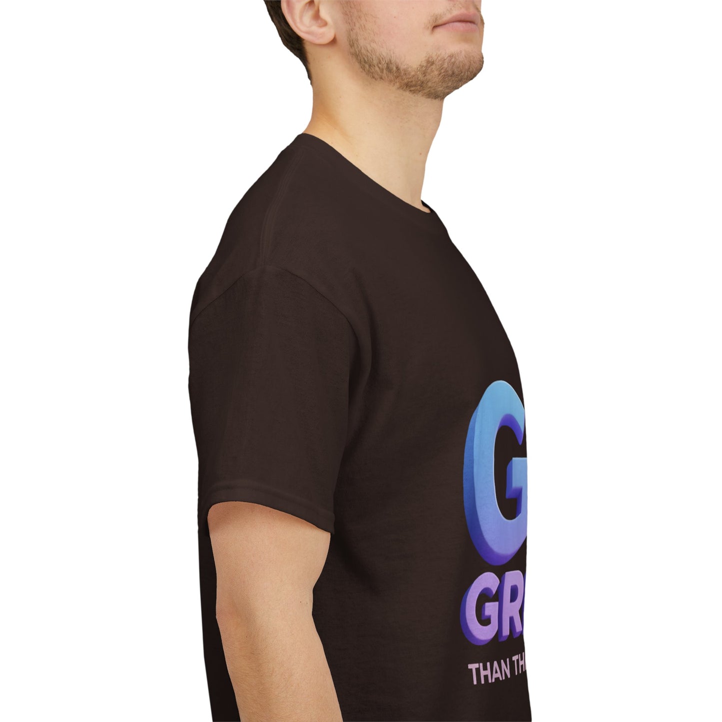 God Greater Gradient Tee — Soft Blue & Lilac Faith Shirt