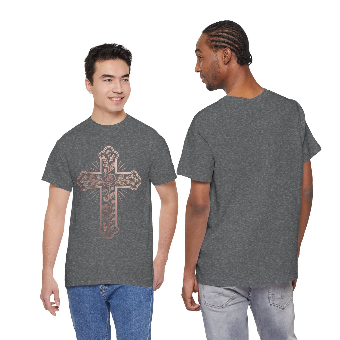 Floral Cross Tee – Delicate Pink Botanical Christian T-Shirt