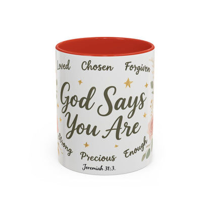 Christian Coffee Mug - "God Says You Are" Floral Inspirational Mug (11/15oz)