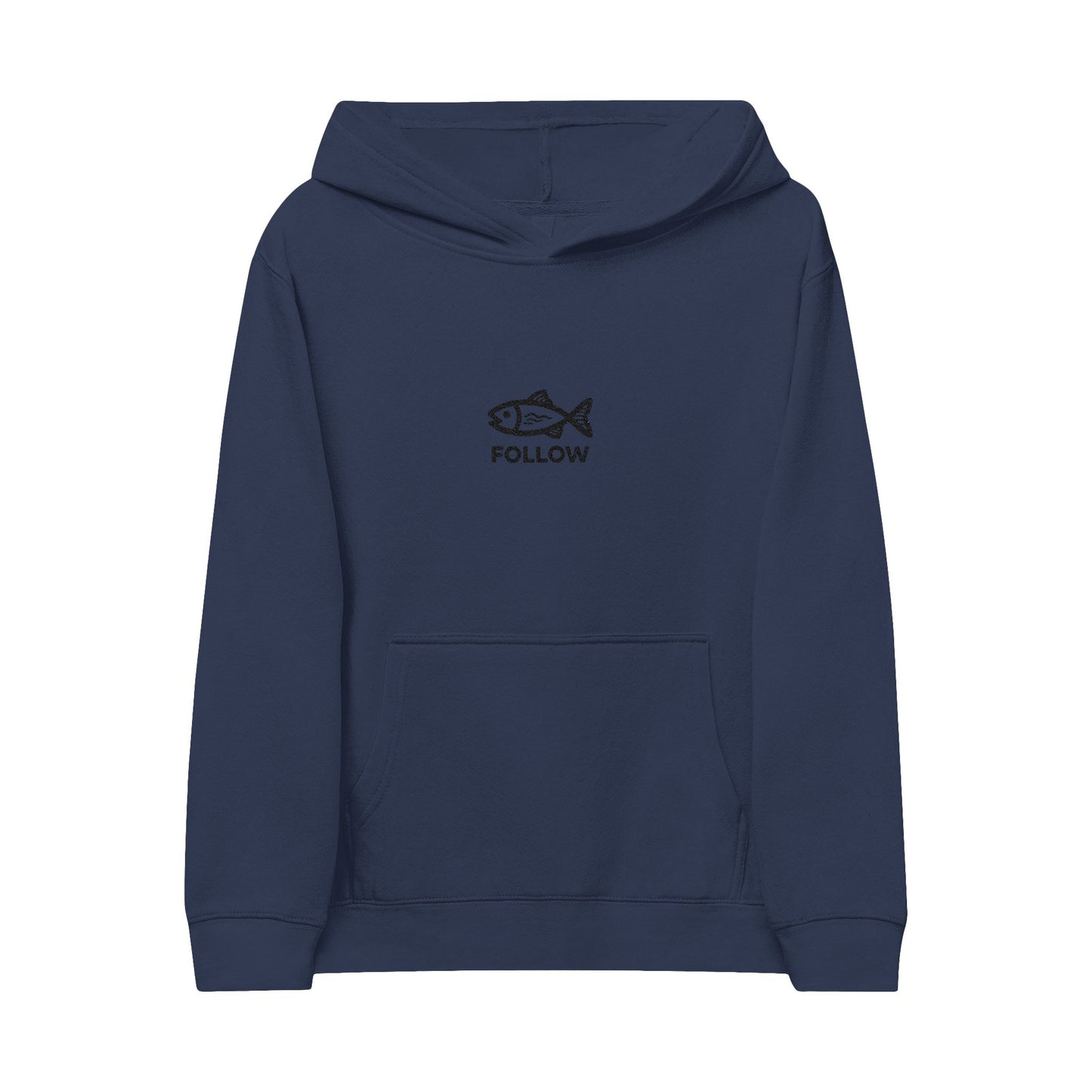 Kids Embroidered 'FOLLOW' Fish Fleece Hoodie