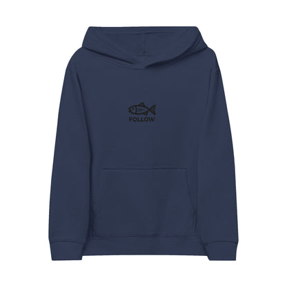 Kids Embroidered 'FOLLOW' Fish Fleece Hoodie