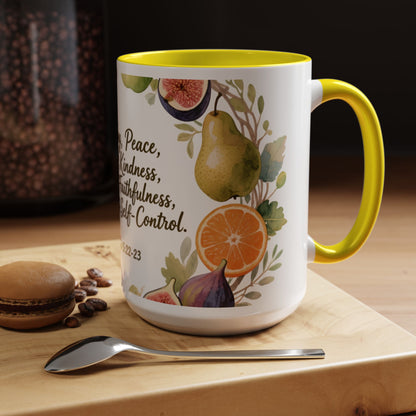 Christian Fruit of the Spirit Accent Coffee Mug — Galatians 5:22-23 Floral Scripture Design (11/15oz)