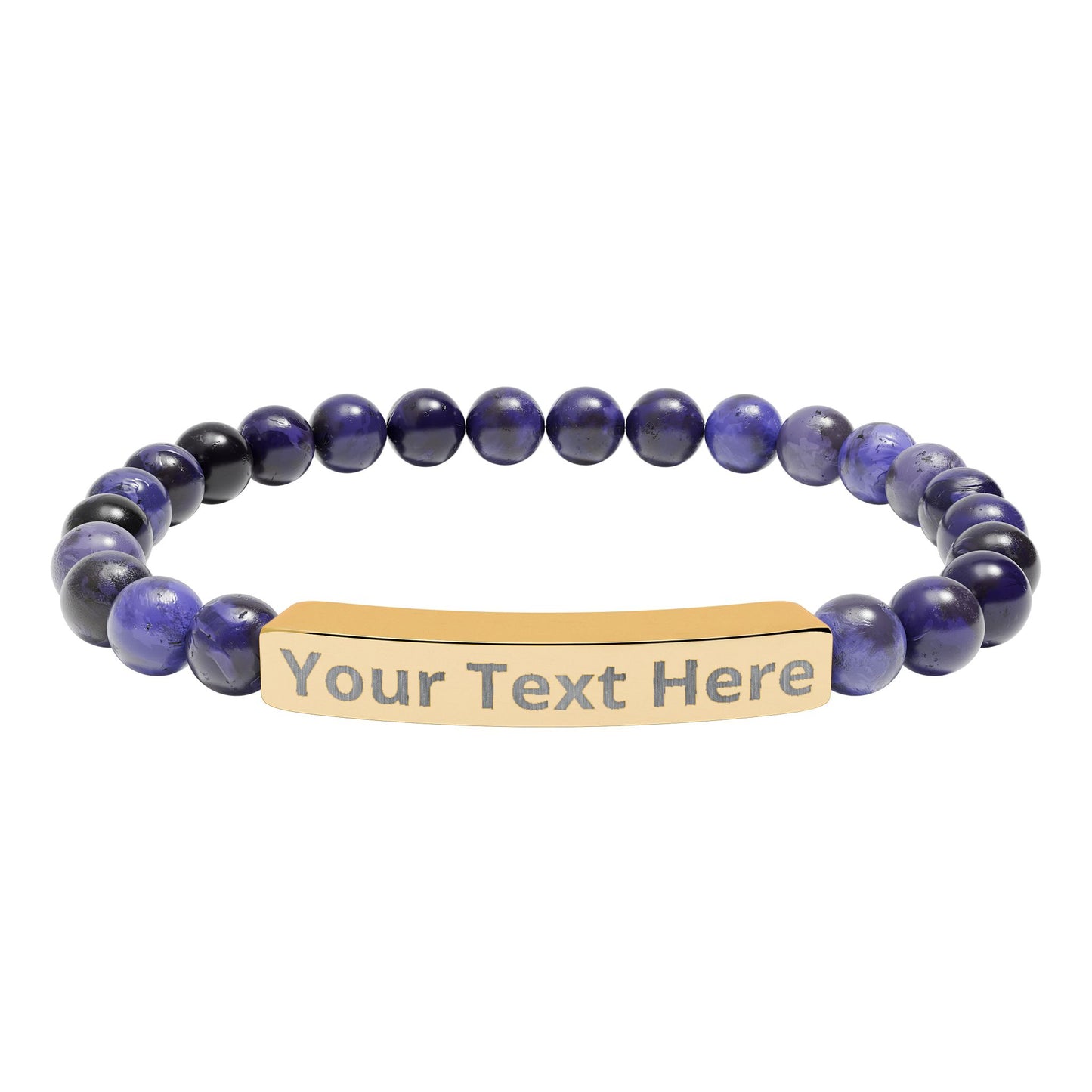 Engravable Natural Stone Stretch Bracelet — Personalized Bar Bead Bracelet
