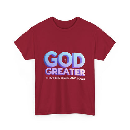 God Greater Gradient Tee — Soft Blue & Lilac Faith Shirt
