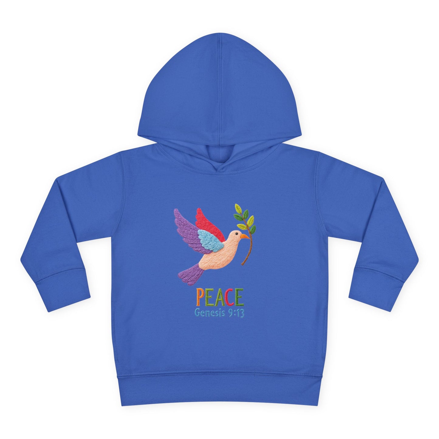 Toddler Hoodie — Colorful Peace Dove with Olive Branch & “PEACE Genesis 9:13”