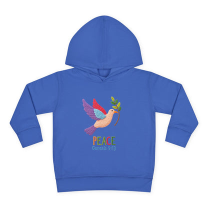 Toddler Hoodie — Colorful Peace Dove with Olive Branch & “PEACE Genesis 9:13”