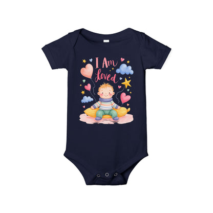 “I Am Loved” Baby Onesie – Cute Infant Bodysuit with Heart & Cloud Illustration