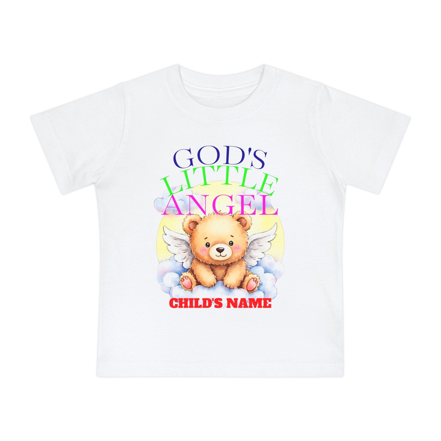Baby T-Shirt — "God's Little Angel" Cute Winged Bear Personalized Tee