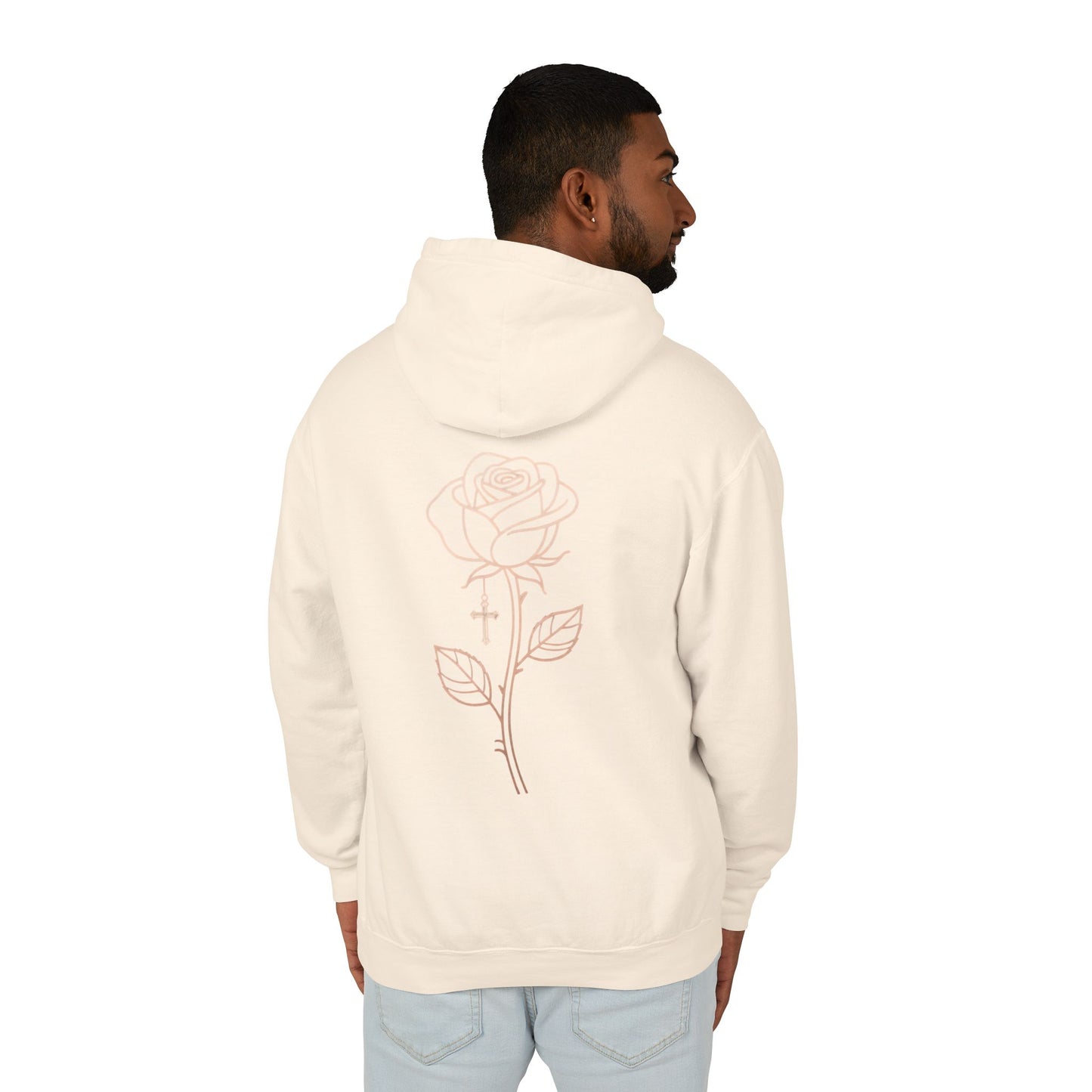 Lightweight Rose Line Hoodie — Subtle Single-Line Floral Design