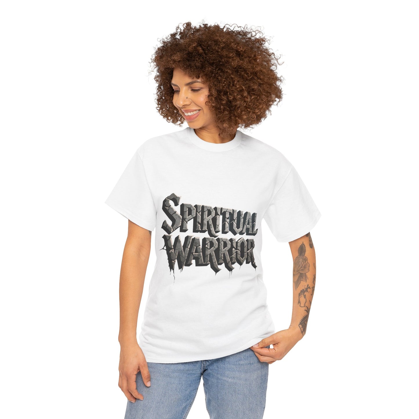 Spiritual Warrior T-Shirt — Gothic Lettering Faith & Strength Tee