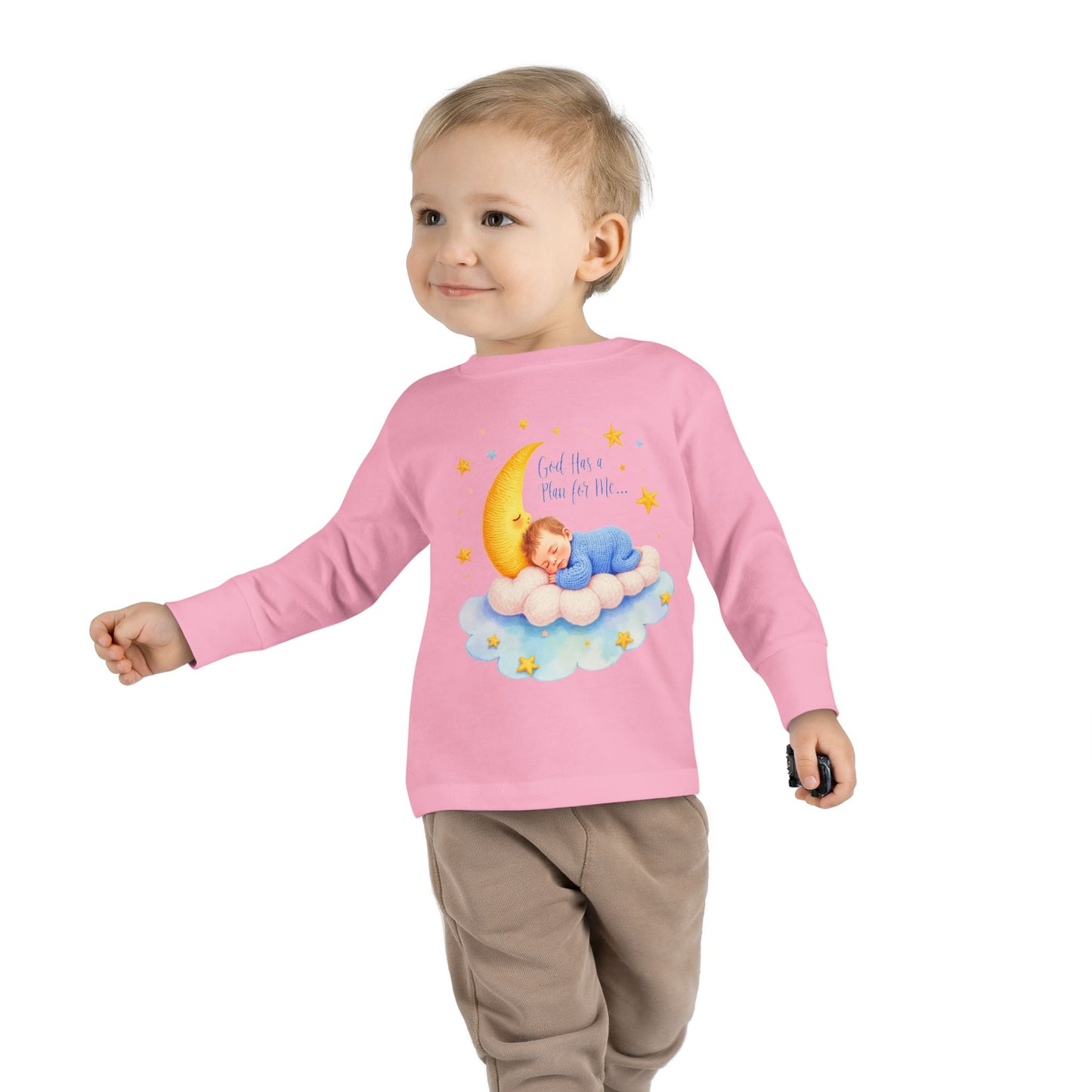 God Has a Plan for Me Toddler Long Sleeve Tee — Sleeping Baby on Moon Cloud