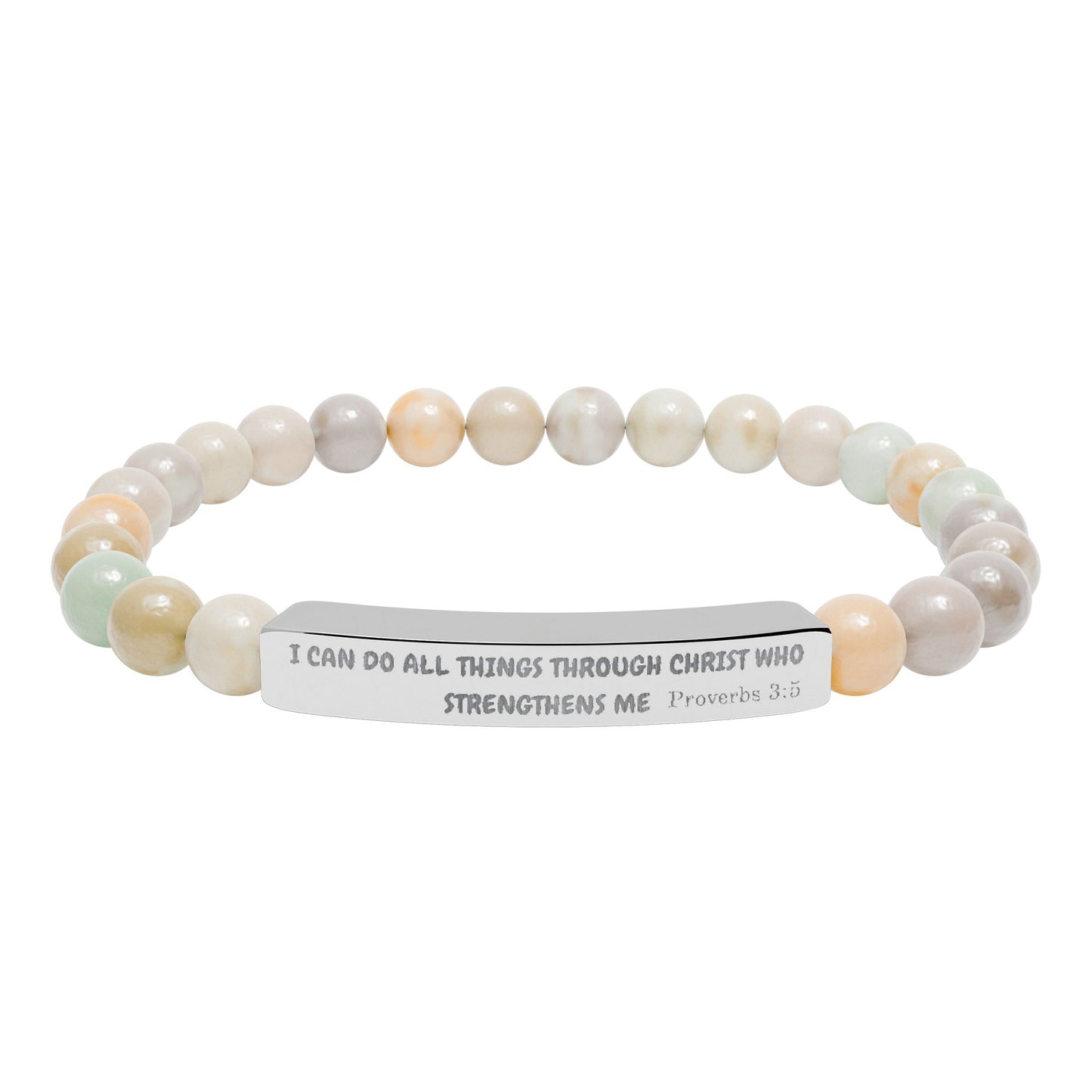 Engraved Natural Stone Stretch Bracelet — Inspirational Bar Bead Bracelet