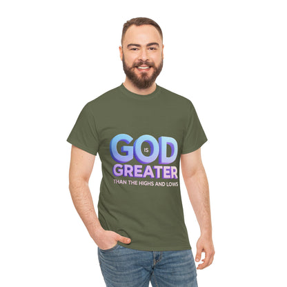 God Greater Gradient Tee — Soft Blue & Lilac Faith Shirt