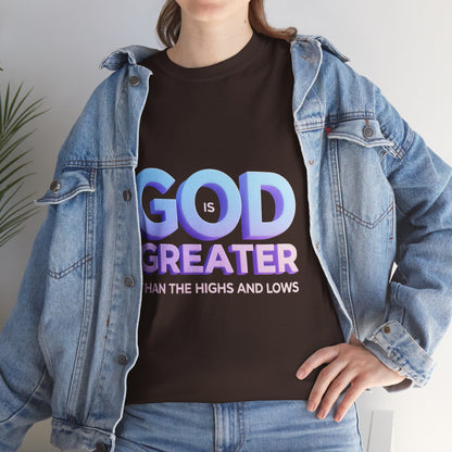 God Greater Gradient Tee — Soft Blue & Lilac Faith Shirt