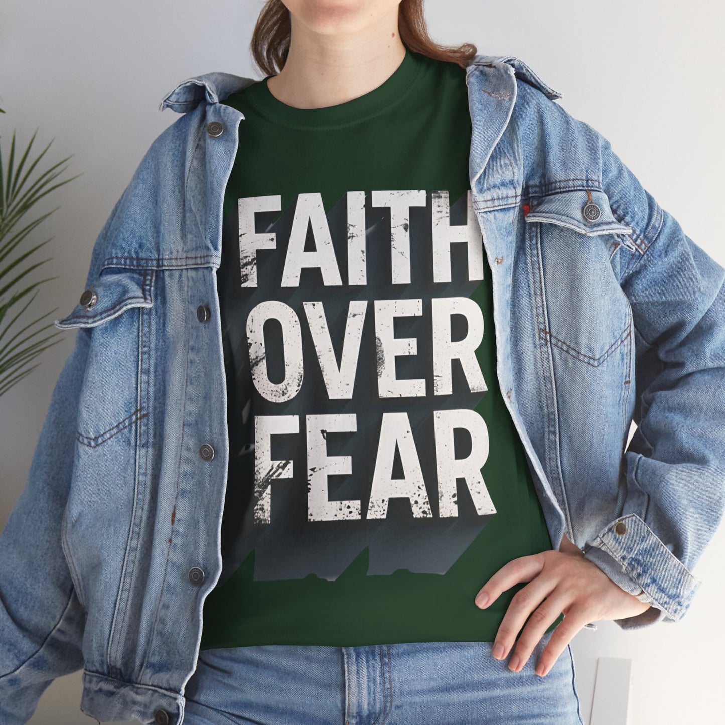 Faith Over Fear Cotton Tee — Distressed Inspirational Graphic