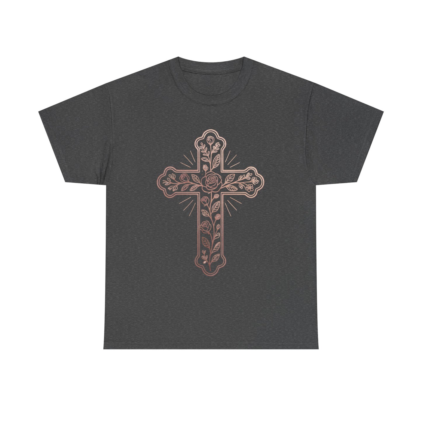 Floral Cross Tee – Delicate Pink Botanical Christian T-Shirt