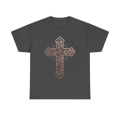 Floral Cross Tee – Delicate Pink Botanical Christian T-Shirt