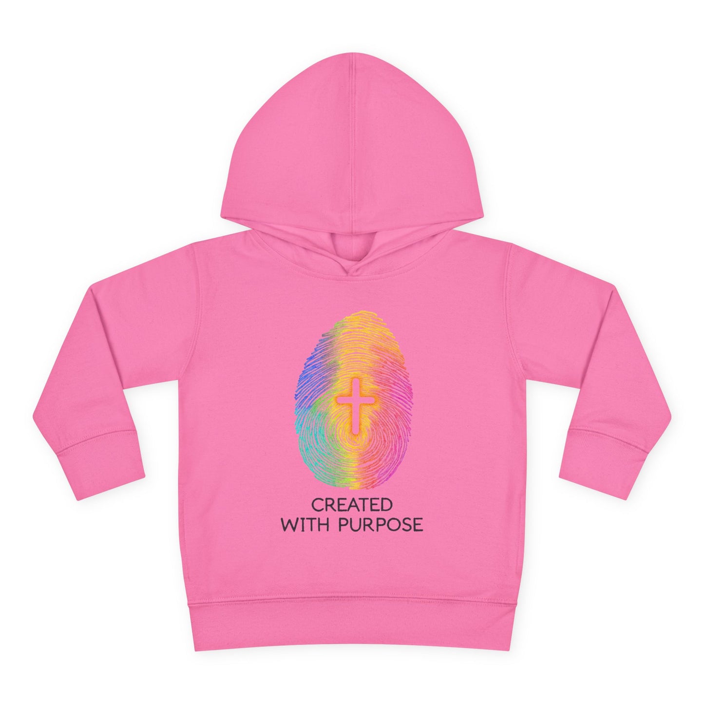 Toddler Hoodie — "Created With Purpose" Rainbow Fingerprint Cross