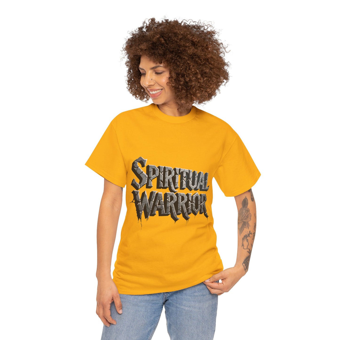 Spiritual Warrior T-Shirt — Gothic Lettering Faith & Strength Tee