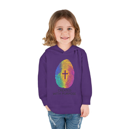 Toddler Hoodie — "Created With Purpose" Rainbow Fingerprint Cross