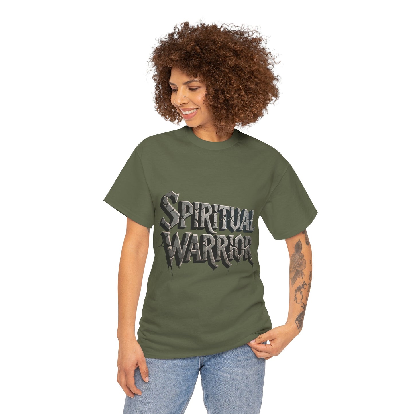 Spiritual Warrior T-Shirt — Gothic Lettering Faith & Strength Tee
