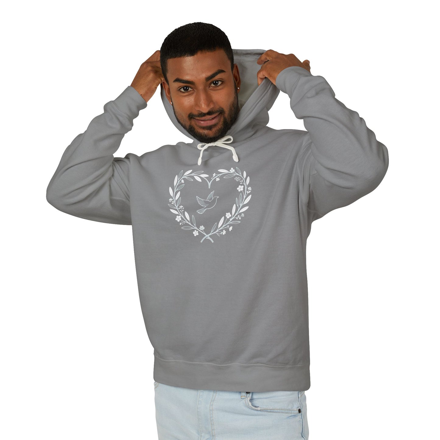 Lightweight Dove-in-Wreath Hoodie — Charcoal Comfort