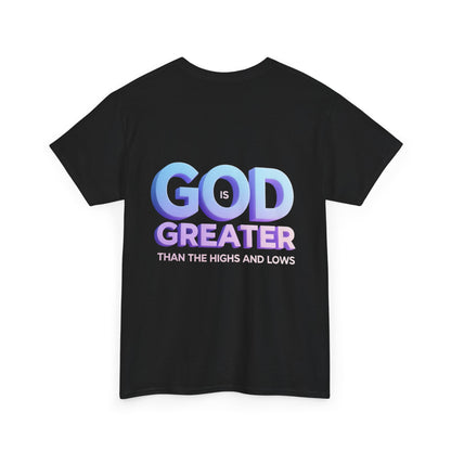 God Greater Gradient Tee — Soft Blue & Lilac Faith Shirt