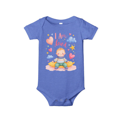 “I Am Loved” Baby Onesie – Cute Infant Bodysuit with Heart & Cloud Illustration