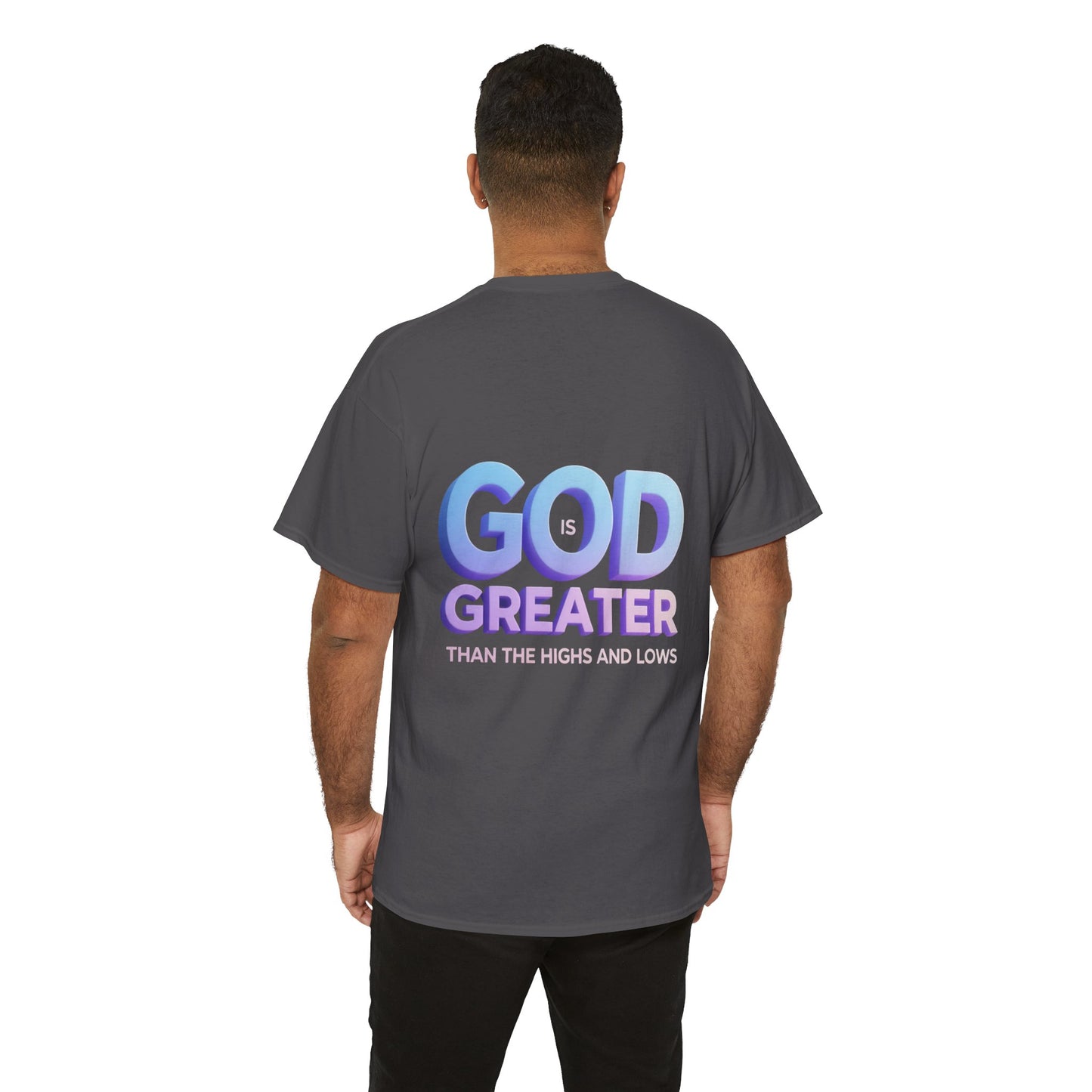 God Greater Gradient Tee — Soft Blue & Lilac Faith Shirt