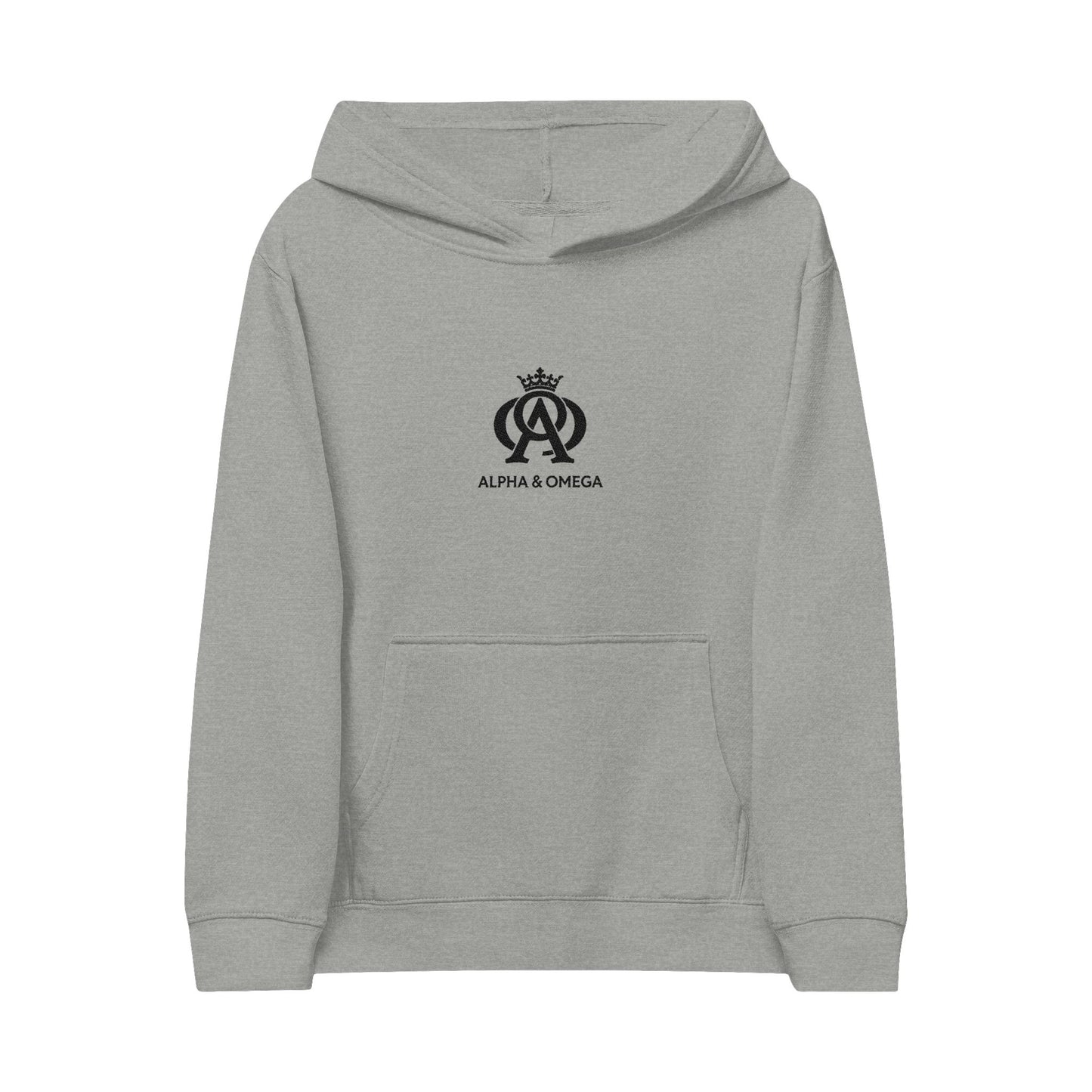 Alpha & Omega Kids Hoodie — Embroidered Crown Logo Fleece Pullover