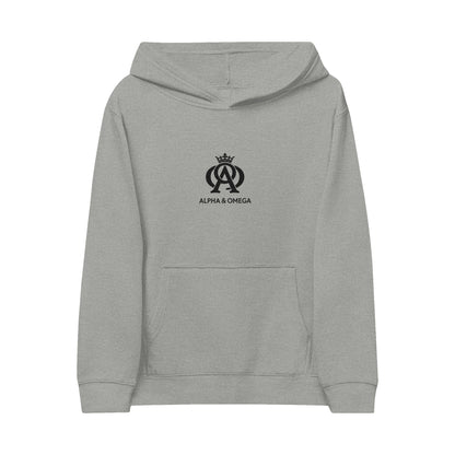 Alpha & Omega Kids Hoodie — Embroidered Crown Logo Fleece Pullover