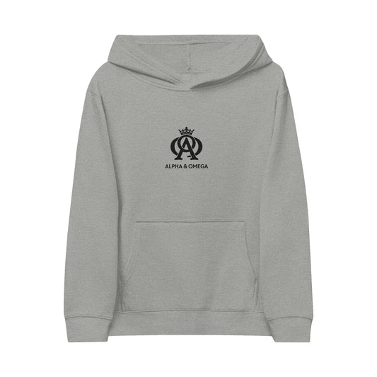 Alpha & Omega Kids Hoodie — Embroidered Crown Logo Fleece Pullover