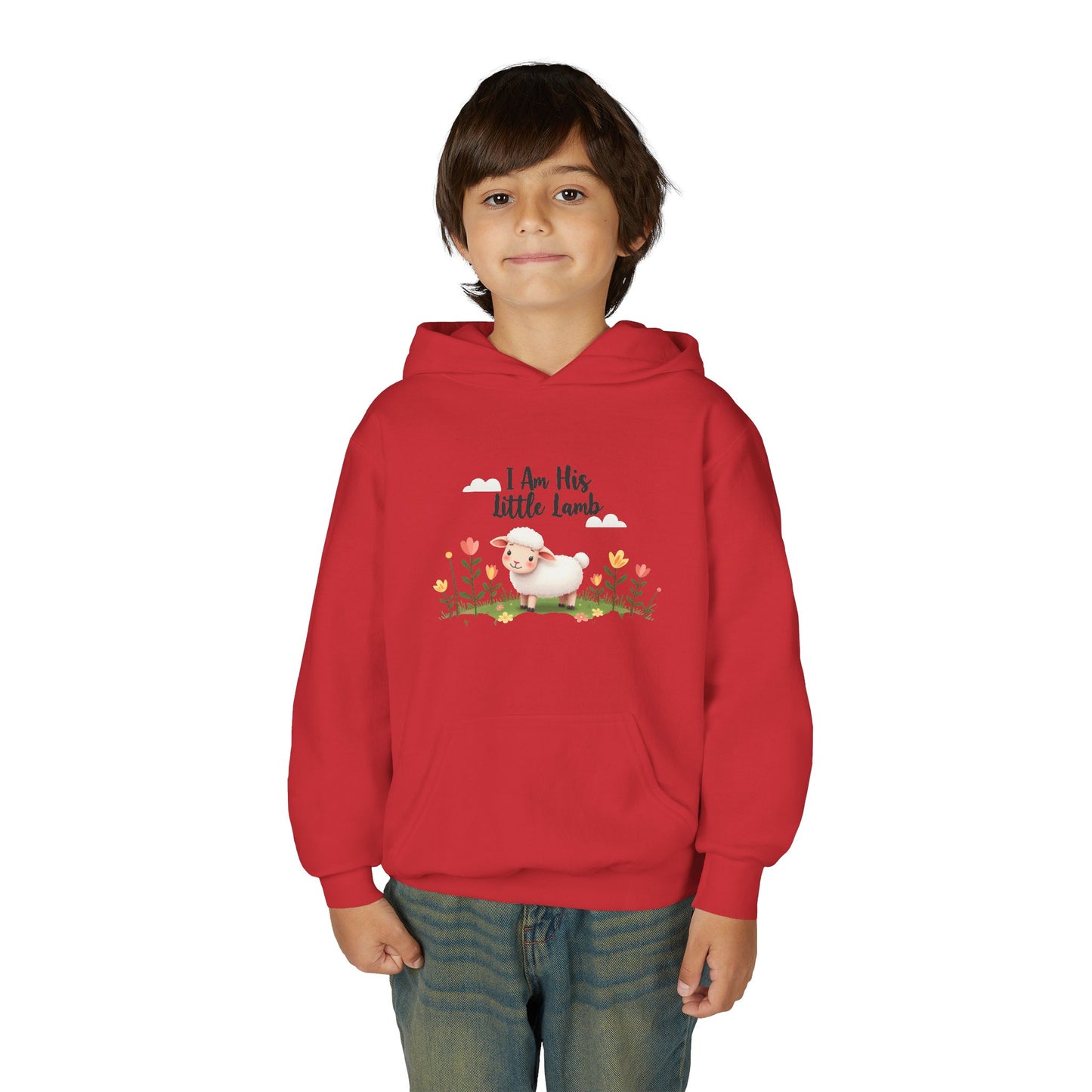 Youth Hoodie - "I Am His Little Lamb" Cute Floral Lamb Kids Pullover