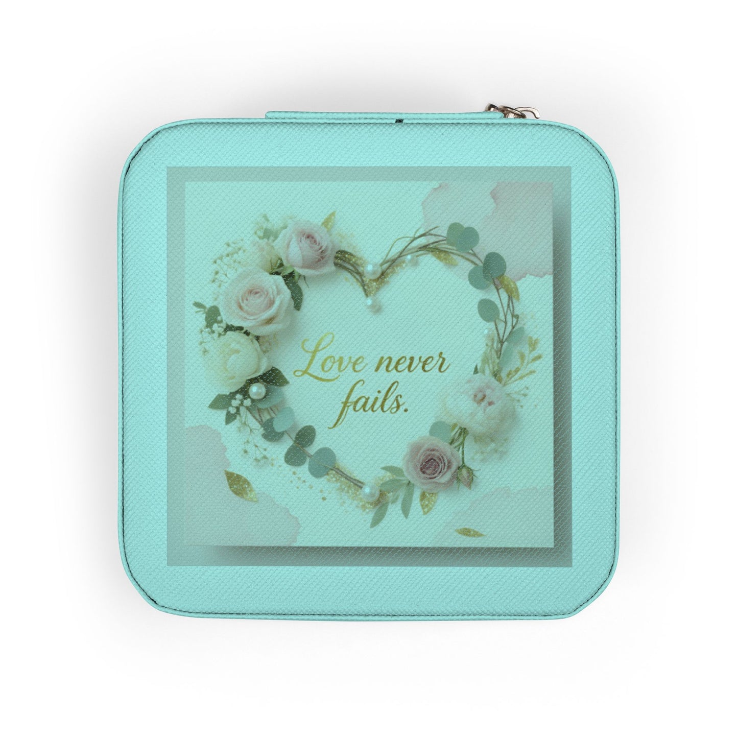 Portable Jewelry Travel Case - Pink Floral 'Love Never Fails' Organizer