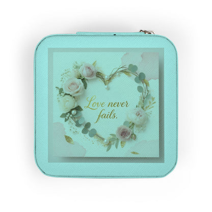 Portable Jewelry Travel Case - Pink Floral 'Love Never Fails' Organizer