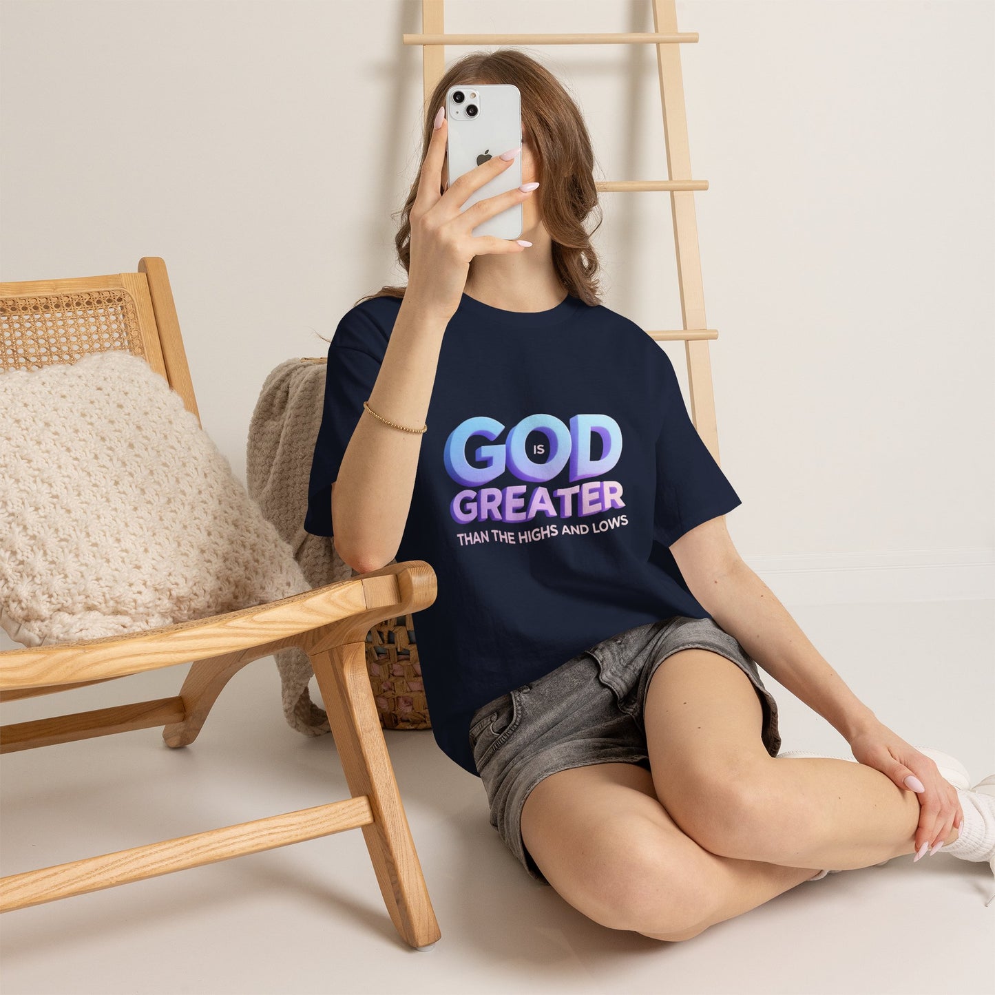 God Greater Gradient Tee — Soft Blue & Lilac Faith Shirt