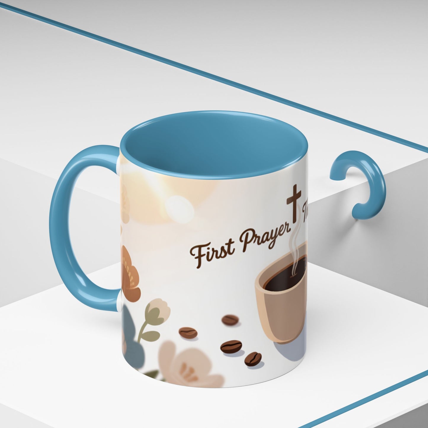 Prayer Then Coffee Mug — Christian Scripture Coffee Cup (1 Thessalonians 5:17) (Multi Color )