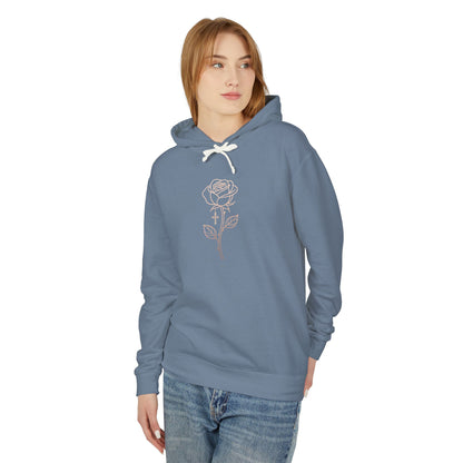 Lightweight Rose Line Hoodie — Subtle Single-Line Floral Design
