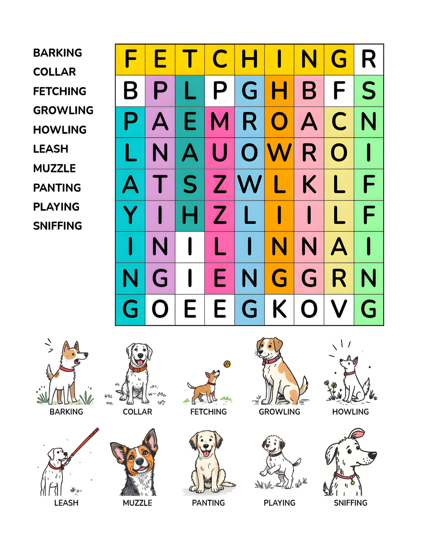 Paws and Puzzles: Dogs Word Search Activity Book | 8.5 X  11 Digital Download