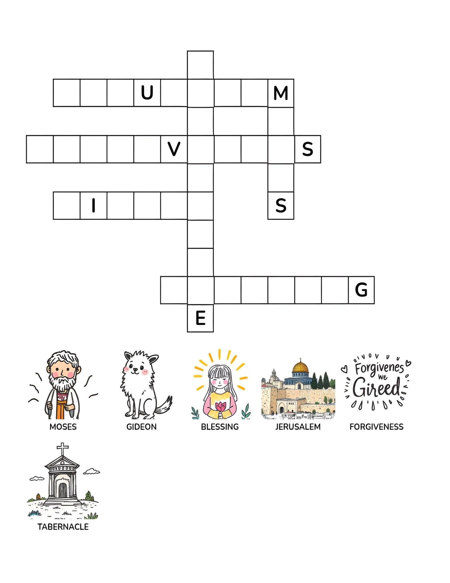 Faith & Wisdom Crosswords Puzzle for Kids | 25+ crossword puzzles | Large, Easy-To-Read layout (8.5 x 11 inches) | PDF Fili Digital Download