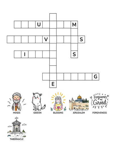Faith & Wisdom Crosswords Puzzle for Kids | 25+ crossword puzzles | Large, Easy-To-Read layout (8.5 x 11 inches) | PDF Fili Digital Download