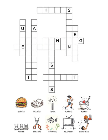 Everyday Words Crossword Book for Kids | 25+ crossword puzzles | Large, easy-to-read layout (8.5 x 11 inches) | PDF File Digital Download