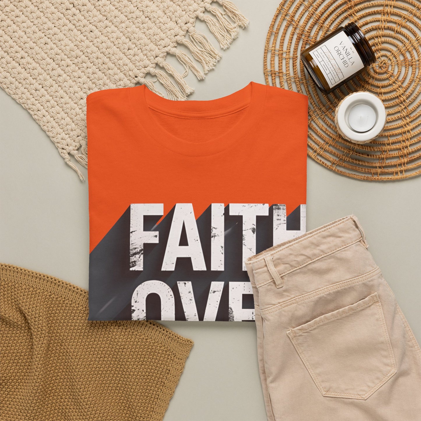 Faith Over Fear Cotton Tee — Distressed Inspirational Graphic