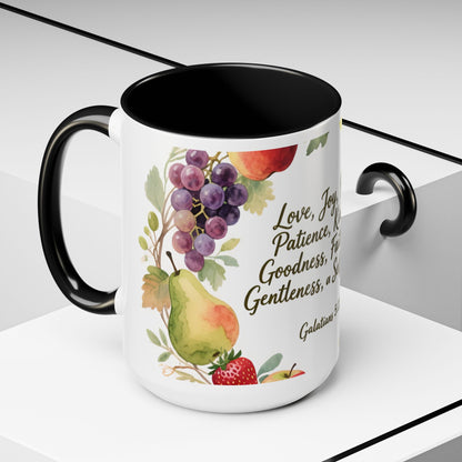 Christian Fruit of the Spirit Accent Coffee Mug — Galatians 5:22-23 Floral Scripture Design (11/15oz)