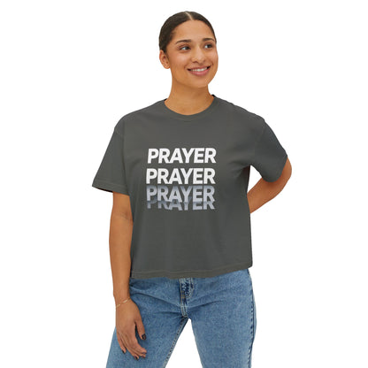 Prayer Boxy Tee — Women's Spiritual Graphic Top (Prayer Repeated Design)